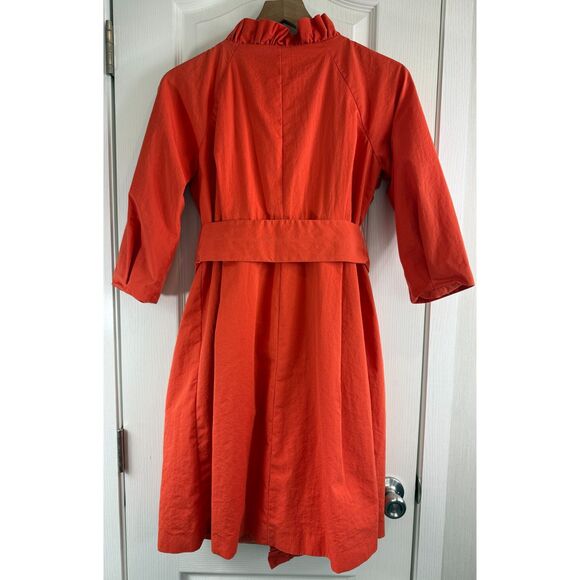J Crew Ruffle Trench Coat Orange Belted 3/4 Sleeve Style 90815 Women's 0 - Picture 2 of 11